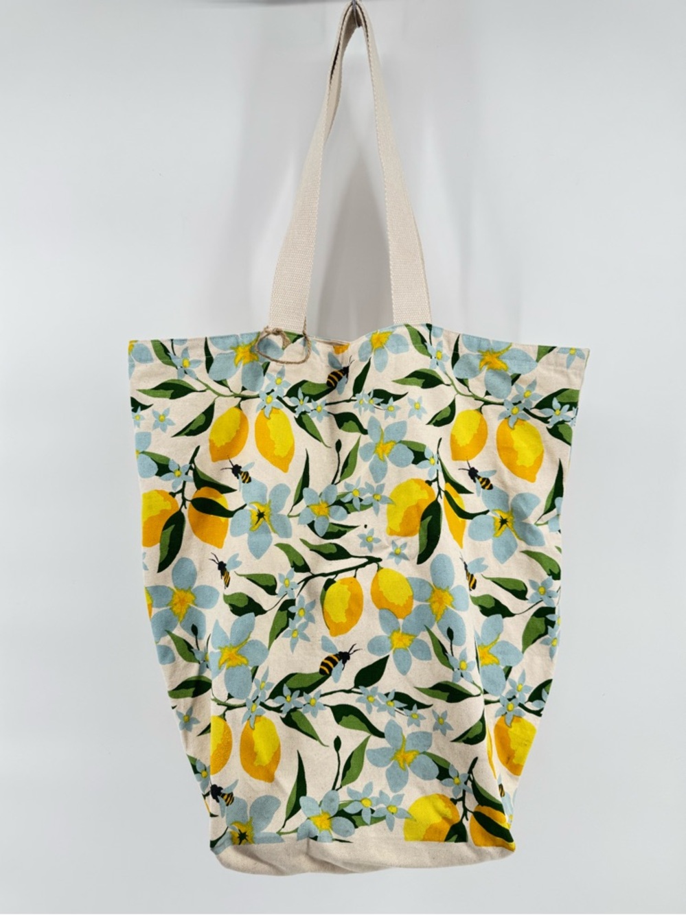 Boho Living Large Canvas Lemon Print Shopping Tote Bag - Blue & Yellow